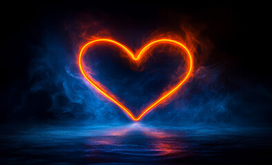 Poster - A glowing heart is surrounded by a blue smoke, creating a beautiful and mesmerizing effect. The heart is lit up in orange, which contrasts with the blue smoke, making it stand out even more