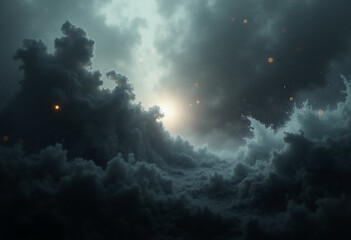 Wall Mural - A dramatic  dark cloudscape with a subtle light source  evoking a sense of mystery and wonder.