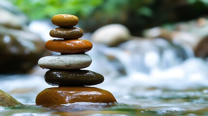 Aufkleber - Serene Zen Stone Arrangement on Flowing Stream with Natural Harmony : Generative AI