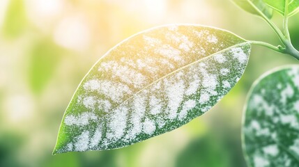 Aufkleber - Sunny Morning Frost Patterns on Leaf Offering Serene Natural Beauty Inspiration : Generative AI
