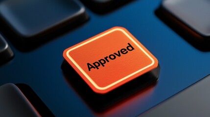 Poster - register approval approved key on a computer keyboard glowing in vibrant orange.