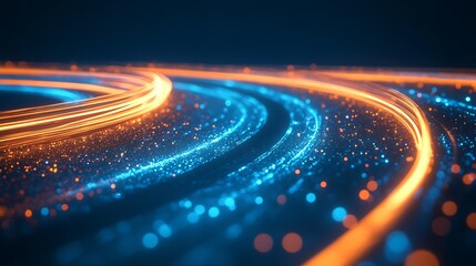 Aufkleber - Abstract Neon Light Trails in Vibrant Blue and Orange on a Dark Background : Generative AI