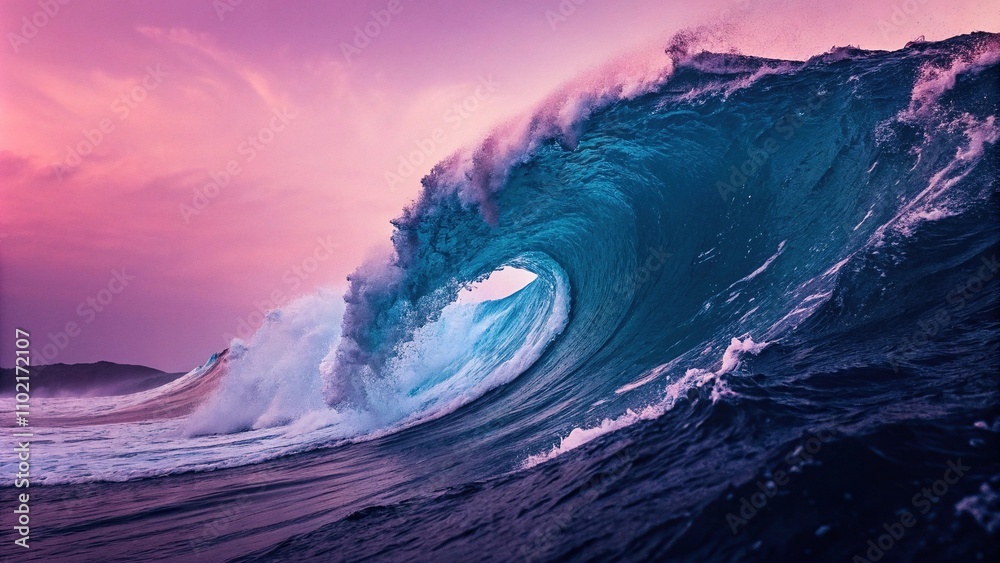 Gradient of pink to deep purple blending into a swirling blue wave ...