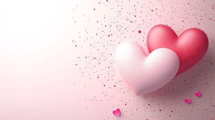 Aufkleber - Romantic Pink and Red Hearts with Sparkling Dots on Soft Pastel Background for Valentines Day : Generative AI