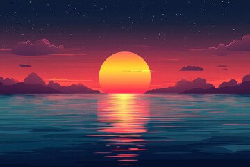 Poster - Natural therapy. A vibrant sunset over calm waters, with colorful clouds reflecting on the surface, creating a serene and picturesque atmosphere.