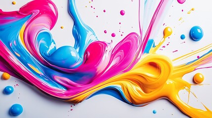 Poster - Vivid Abstract Splash of Colorful Paints on a White Canvas : Generative AI