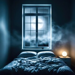 Poster - Bedroom with a bed and a lamp