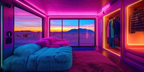 Poster - Room with a pink and blue couch and a pink and blue rug