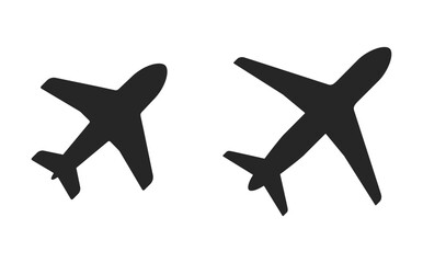 A simple flat black airplane symbol is isolated on a transparent background. Vector plane icon for web, infographics, signs, or app design