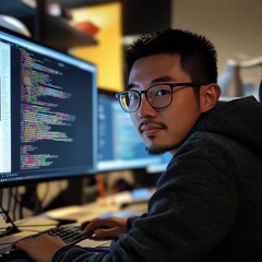 Poster - A programmer is working with coding software.