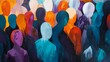 © QuietWord - many people walking together on bustling street,  multicultural people and diversity concept, oil painting abstract impressionism design artful illustration
