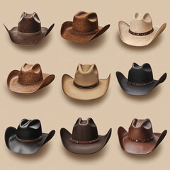 Wall Mural - Set of classic cowboy hats isolated