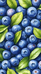 Wall Mural - Vibrant blue blueberries nestled among lush green leaves create a stunning top view delight for fruit lovers and nature enthusiasts