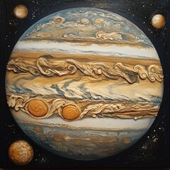 Wall Mural - Jupiter in space, surrounded by its largest moons: Io, Europa, Ganymede, and Callisto.