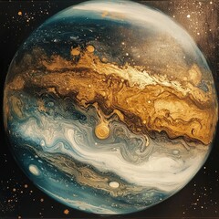 Wall Mural - Jupiter in space, surrounded by its largest moons: Io, Europa, Ganymede, and Callisto.