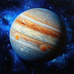 Wall Mural - Jupiter in space, surrounded by its largest moons: Io, Europa, Ganymede, and Callisto.