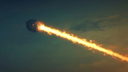 Wall Mural - fiery asteroid entering earth's atmosphere at dusk