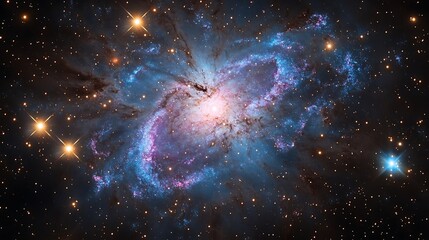 Poster - Swirling nebulas form a stunning cosmic tapestry in deep space view of a distant galaxy