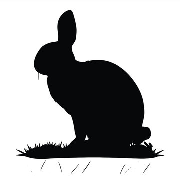 Bunny Silhouette, black silhouette on whit background