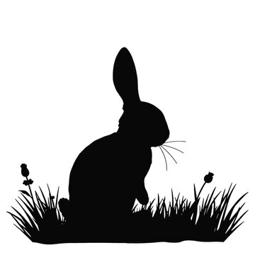 Bunny Silhouette, black silhouette on whit background