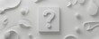 © Vladimir - White floor with three white question marks in a top-down view, providing copy space for a question, FAQ, or brainstorming theme