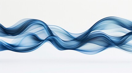 Poster - Flowing blue wave ribbons 3d rendering image. Elegant wavy soft translucent layers against minimalist white background wallpaper colorful realistic. Modern minimalism concept idea