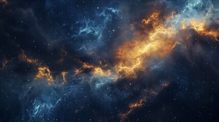 Poster - Golden cosmic rift radiant cosmos 3d rendering image. Starry sky. Stellar fracture. Universe galactic background wallpaper colorful realistic. Deep space phenomenon concept idea