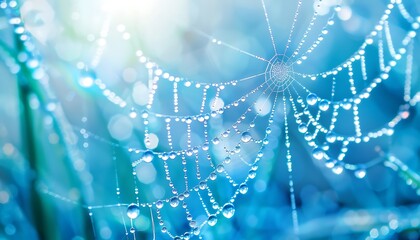 Morning dew on the spider web. Close up. Nature background