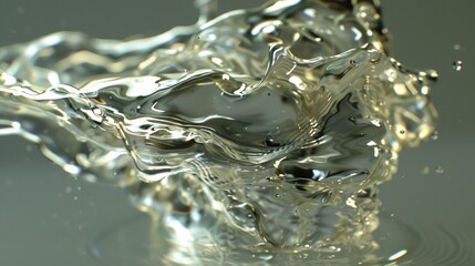 Poster - Transparent liquid mid-splash flowing movement 3d rendering image. Artistic reflective fluid dynamics background wallpaper colorful realistic. Clear texture abstraction concept idea