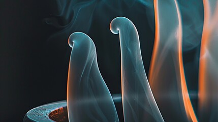 Poster - artistic capture of curved curling smoke shapes illuminated 3d rendering image. flowing curves backg