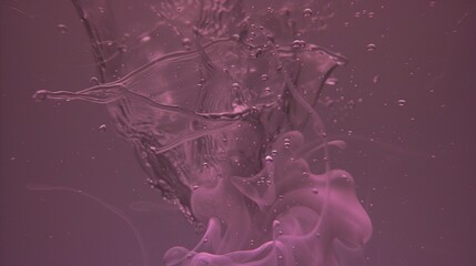 Poster - Abstract purple liquid formations 3d rendering image. Fluid motion mesmerizing swirls and suspended bubbles background wallpaper colorful realistic. Organic shapes concept idea