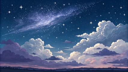 Starry Night Cloudscape with Milky Way, night sky, clouds , galaxy