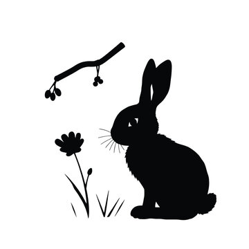 Bunny Silhouette, black silhouette on whit background