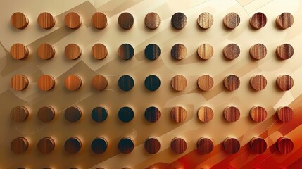 Aufkleber - Modern arrangement of textured circular art in warm gradient 3d rendering image. Contemporary background wallpaper colorful realistic. Geometric abstraction. Visual harmony concept idea