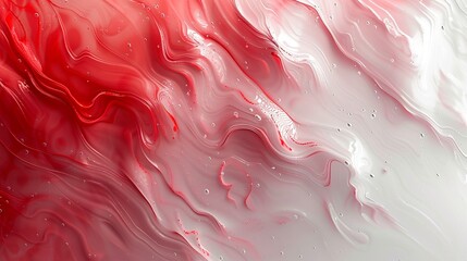 Poster - Red and white fluid marbling 3d rendering image. Mesmerizing abstract pattern swirls dynamic background wallpaper colorful realistic. Minimalistic modern abstraction concept idea