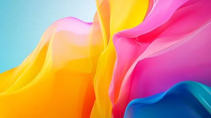 Poster - Dynamic abstract gradient showcasing vibrant colors of pink, yellow, and blue in a fluid design