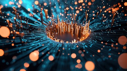 Poster - An abstract representation of an operating system's core functions, visualized by glowing circuits, data flows, and system processes.