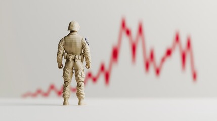 Poster - A toy soldier stands before a rising red graph, symbolizing growth, progress, or military strategy in a conceptual context.