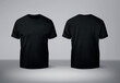 © georgerod - Blank black t-shirt mockup front and back. Plain cotton t-shirt mockup. Empty casual clothes.
