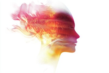Leinwandbilder - Abstract representation of a woman's profile with flowing lines in vibrant colors