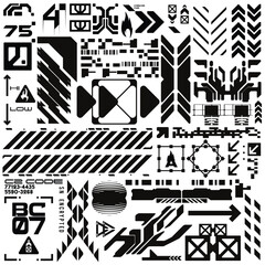 Wall Mural - cyberpunk y2k 2000s gaming futuristic icon pattern set collection template hud for branding fashion 