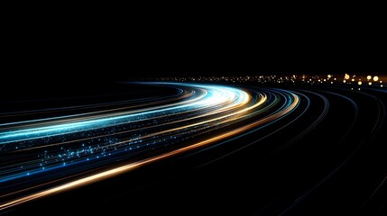 Poster - Dynamic blue light lines create an abstract representation of motion on a dark background