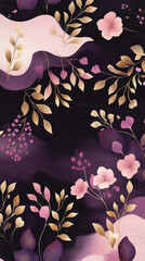 Leinwandbilder - Floral elements intertwine with soft waves on a deep backdrop, creating a harmonious and modern decorative aesthetic