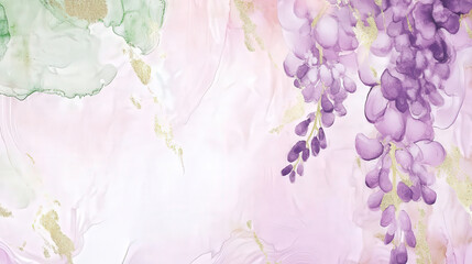 Aufkleber - Delicate watercolor artwork showcases a cluster of purple wisteria blossoms blending with soft pastel colors, creating a serene atmosphere
