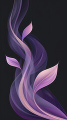 Leinwandbilder - Swirling purple shapes intertwine with soft leaves, creating a serene and elegant abstract design against a dark backdrop