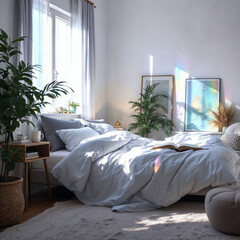 Wall Mural - Modern minimalist composition of wall mockup, bedroom interior, 3d render	
