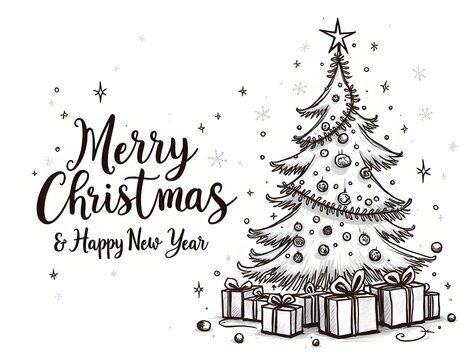 Merry Christmas tree and Happy New Year greeting card Illustration