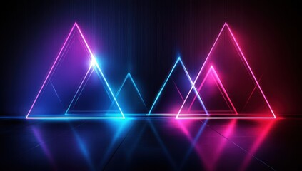 Poster - 3D visualization. Neon-lit geometric figure in a dark tunnel with laser glow