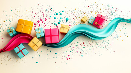 Poster - Brightly colored gifts and flowing ribbons are arranged beautifully, adding a joyful touch to festive celebrations and special events