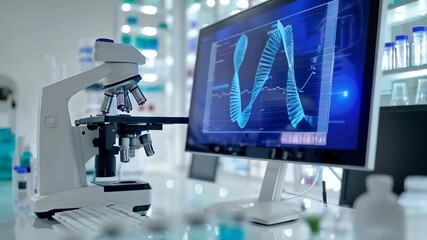 Poster - Monitor displaying medical diagnostics data. Medical research and science concept. Medicine and healthcare of the future. Modern lab interior